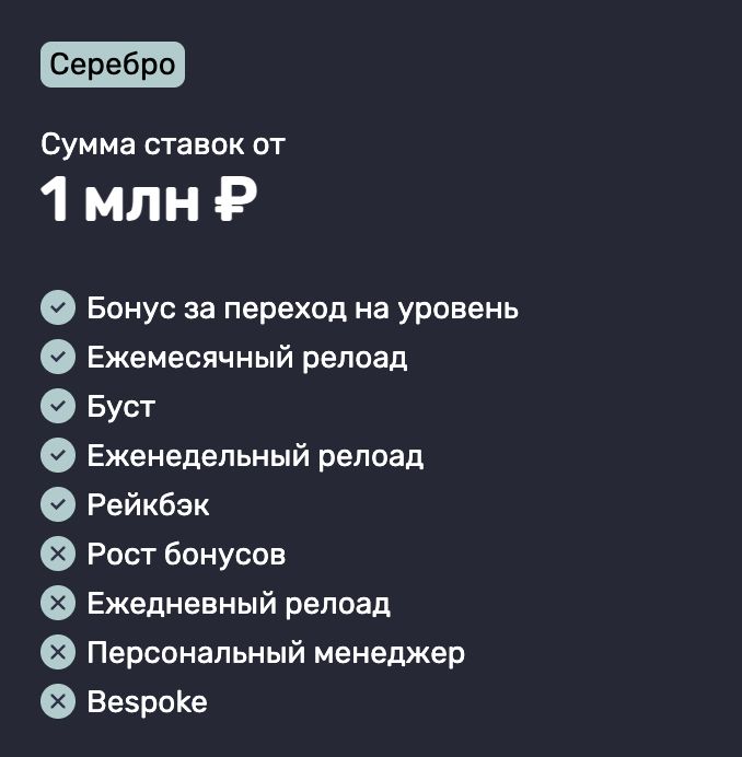 Уровень Серебро — ставки от 1 млн рублей
